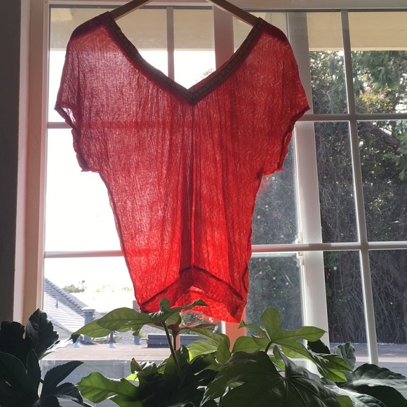 Free People Sheer Orange and Gold Top - Picture 2 of 8